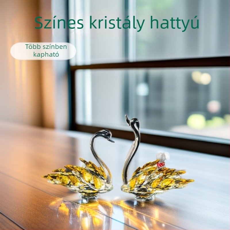 Fehér kristályhattyú figurka modern nappaliba és vitrínbe – minimalist kristály dekoráció