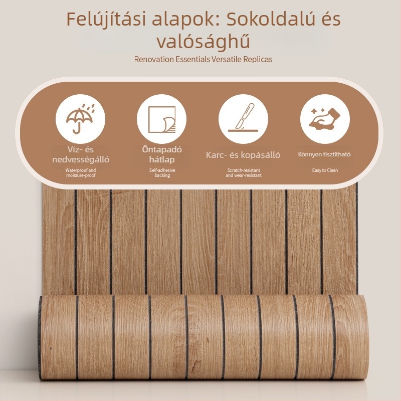 PVC öntapadós falitapéta fa textúrával és rács mintával a nappali hátfalához; 3D dekoratív falitapéta