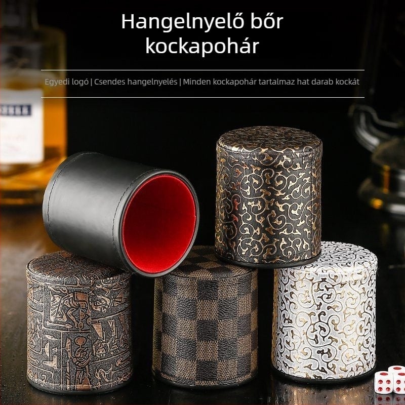 Néma bőr dobókocka pohárkészlet, hangcsökkentő, velúr felülettel, bár használatra