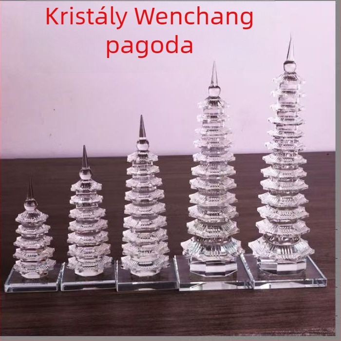 Kristály Wenchang-torony – asztali dekor otthonra és irodába, fehér kristály, ballagási ajándék
