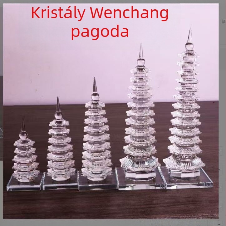Kristály Wenchang-torony – asztali dekor otthonra és irodába, fehér kristály, ballagási ajándék