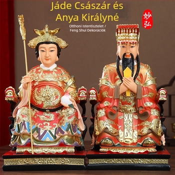 Jade Császár és Queen Mother aranyozott műgyanta szobor