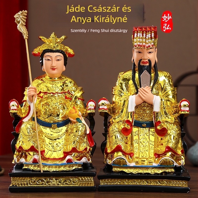 Jade Császár és Queen Mother aranyozott műgyanta szobor
