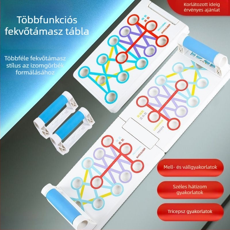 Többfunkciós fekvőtámasz tábla felnőtteknek, összecsukható tartókeret, mellizom-edző, sík alátámasztás