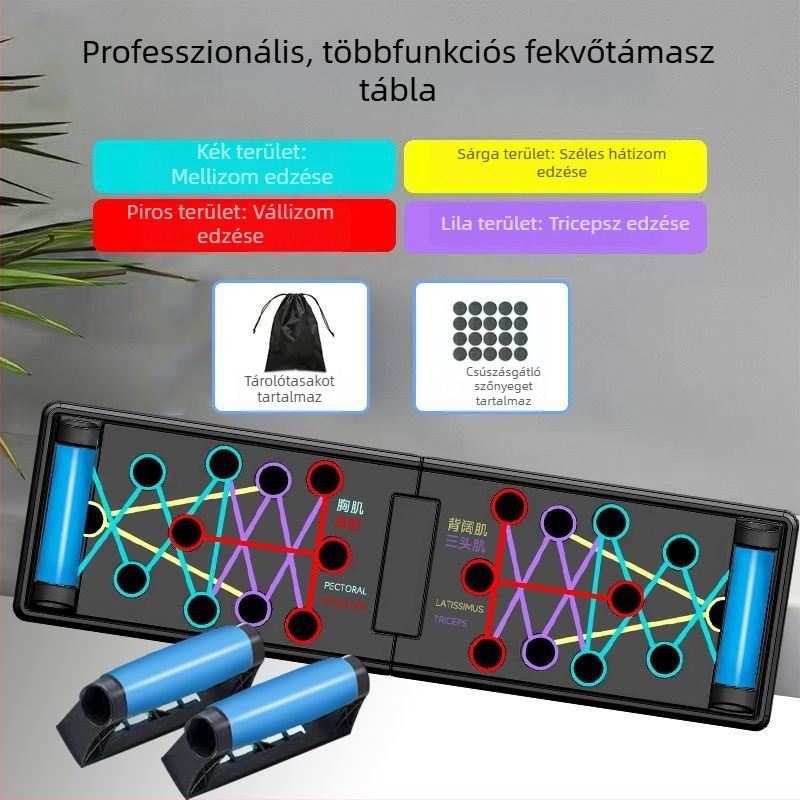 Többfunkciós fekvőtámasz tábla felnőtteknek, összecsukható tartókeret, mellizom-edző, sík alátámasztás