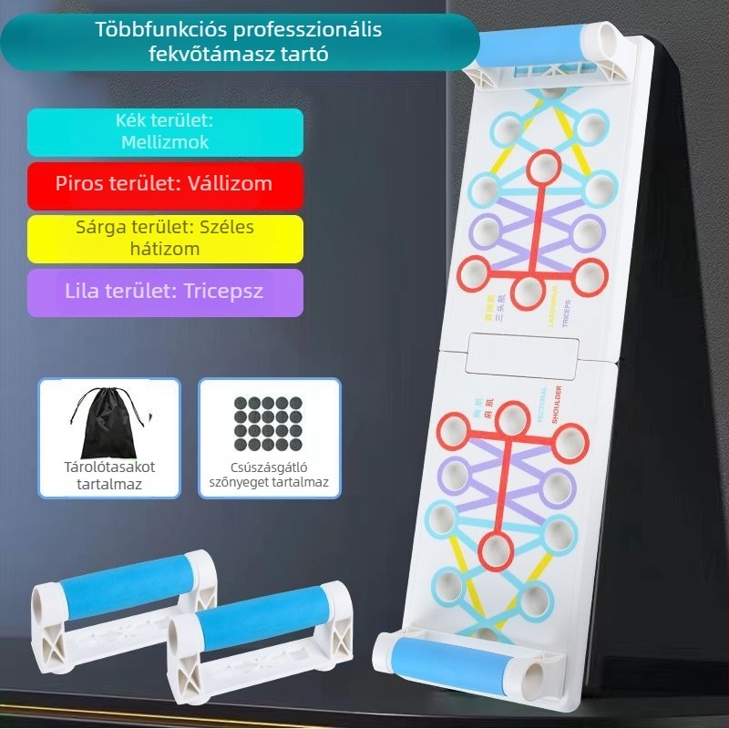 Többfunkciós fekvőtámasz tábla felnőtteknek, összecsukható tartókeret, mellizom-edző, sík alátámasztás