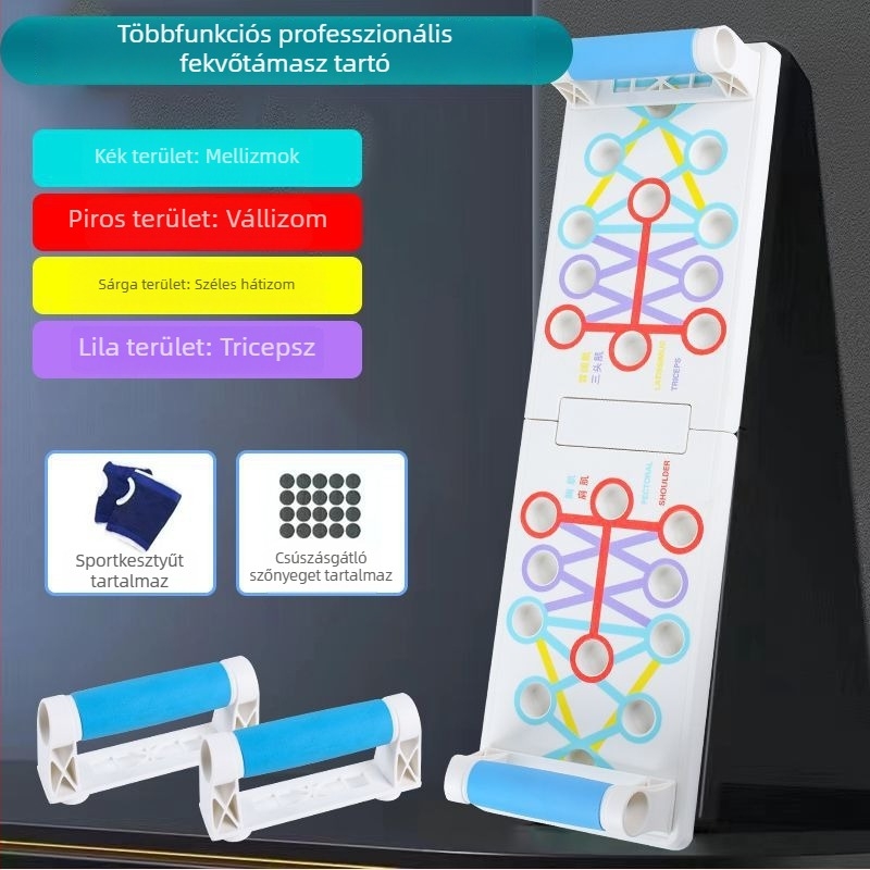 Többfunkciós fekvőtámasz tábla felnőtteknek, összecsukható tartókeret, mellizom-edző, sík alátámasztás