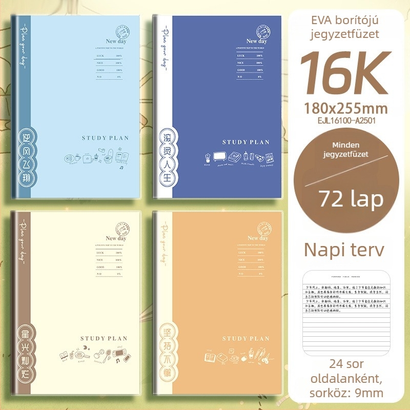Diákkönyv EVA borítóval, B5/A5 méret, drótkötéses, 100–200 oldal, vastag, friss letisztult dizájn