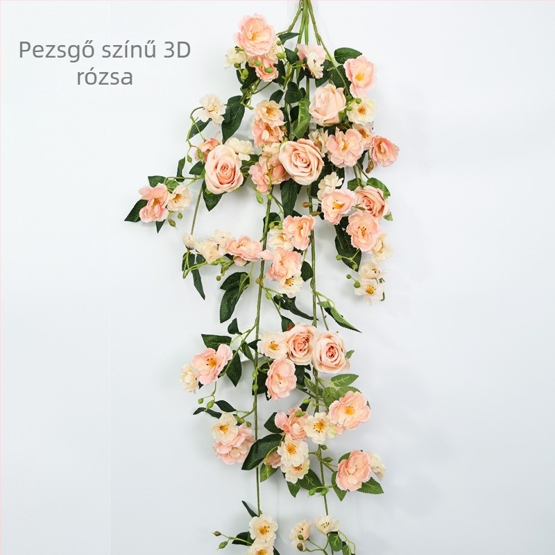 Mesterséges rózsa futó virágfalidísz, függő dekor a nappaliba, textilekből és műanyagból
