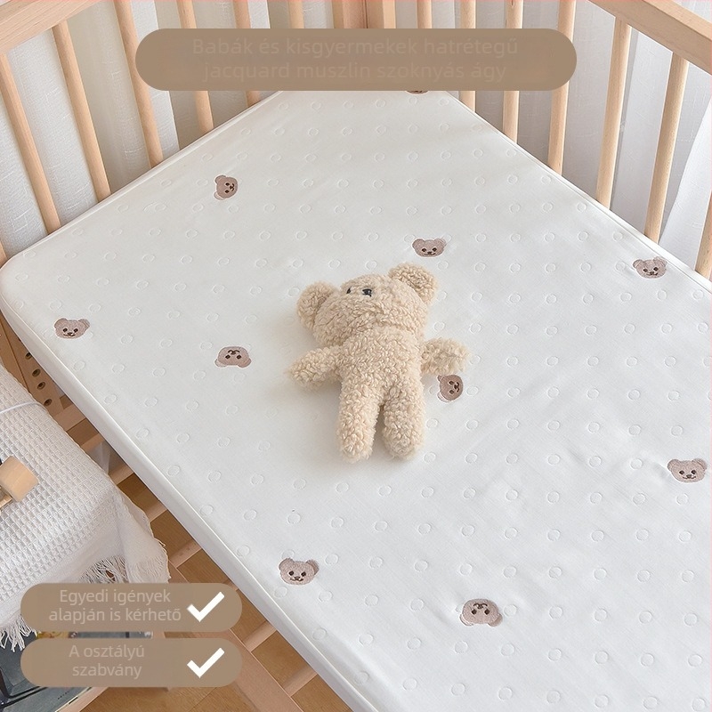 100% pamutból készült babaszoba lepedő, 6 réteg géz, jacquard hímzés, elasztikus széle