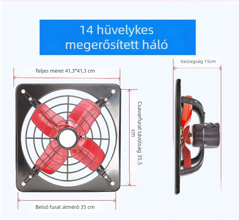 Konyha- és Fürdőszobai kivezető ventilátor, ablak típusú, erős ipari ventilátor, 12 hüvelyk