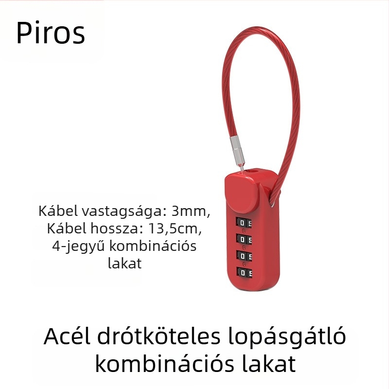Jelszavas zár sisakokra, bőröndökre és szekrényekre; acélhuzalos lakat, lopás elleni védelem motorkerékpárok és elektromos kerékpárok számára