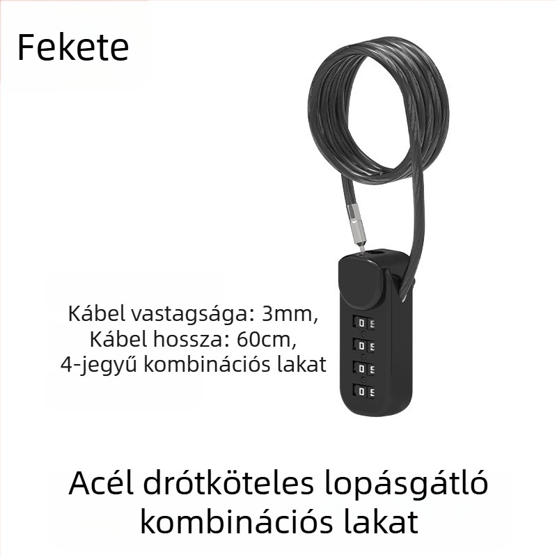 Jelszavas zár sisakokra, bőröndökre és szekrényekre; acélhuzalos lakat, lopás elleni védelem motorkerékpárok és elektromos kerékpárok számára
