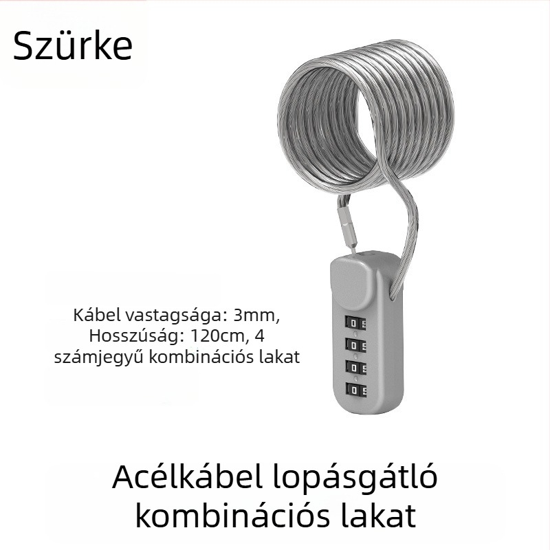 Jelszavas zár sisakokra, bőröndökre és szekrényekre; acélhuzalos lakat, lopás elleni védelem motorkerékpárok és elektromos kerékpárok számára
