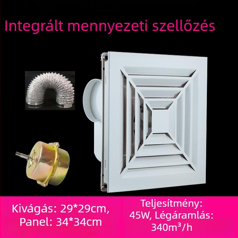 Fürdőszobai mennyezetre szerelt erős kivezetőventilátor gipszkartonos mennyezethez