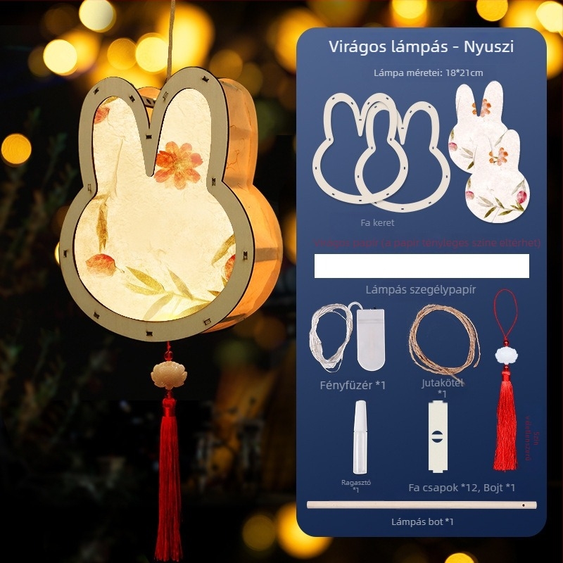 Ősi stílusú papírlámpa virágos és fű motívummal – DIY kézműves készlet