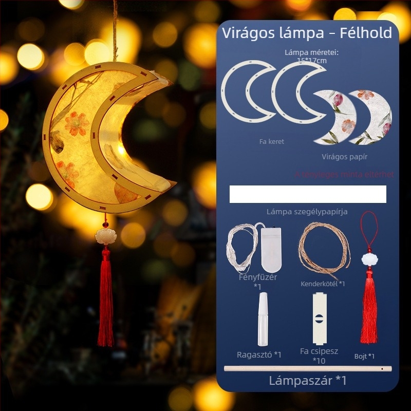 Ősi stílusú papírlámpa virágos és fű motívummal – DIY kézműves készlet