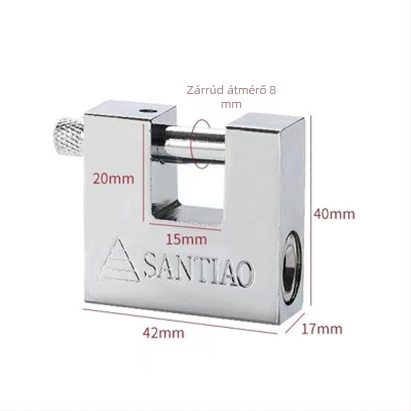 40 mm-es antik stílusú zár, vízszintes nyitású téglalap alakú penge, nagy méret, imitációs rozsdamentes acél, anti-bontás és anti-lopás