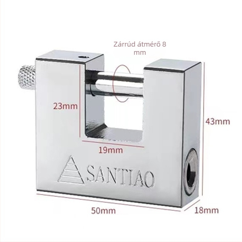 40 mm-es antik stílusú zár, vízszintes nyitású téglalap alakú penge, nagy méret, imitációs rozsdamentes acél, anti-bontás és anti-lopás