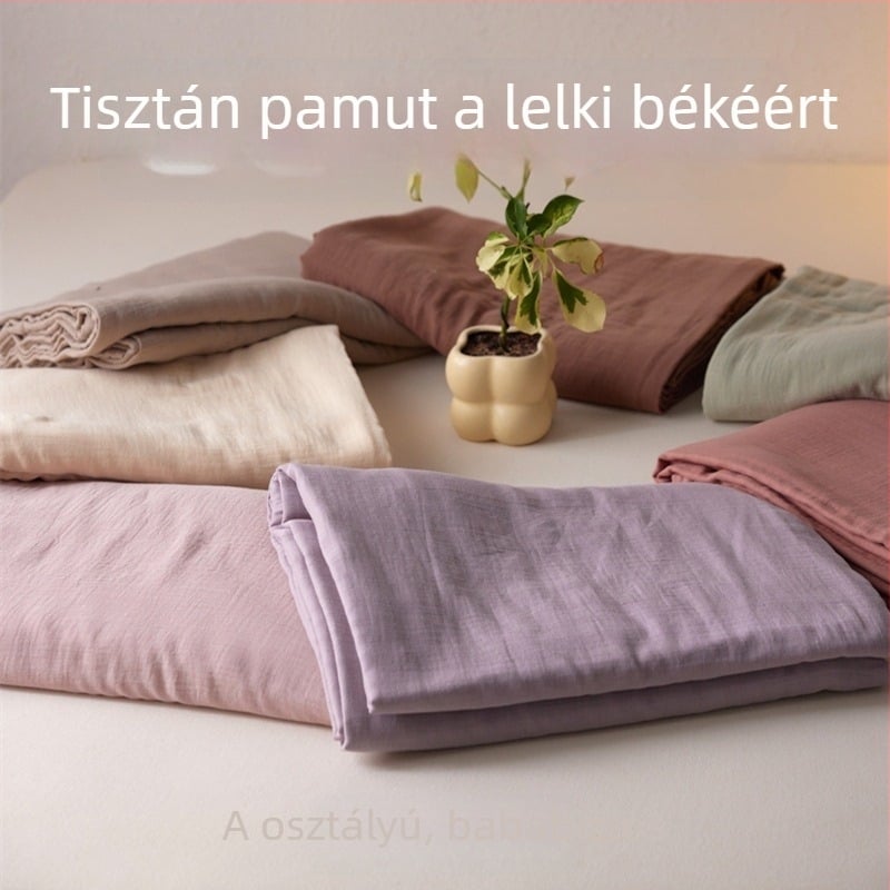 100% pamut, A osztályú, kettős rétegű géz ágyneműkészlet, egyszínű, tartalmaz paplanhuzatot, lepedőt és párnahuzatokat