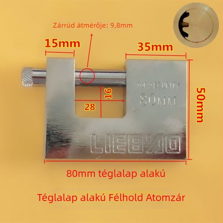 Téglalap alakú lopás elleni zár horizontális típussal, atomzáras zárótest, tömör réz test, korrózióálló és vízálló, anti-vágó csuklós raktárajtókhoz