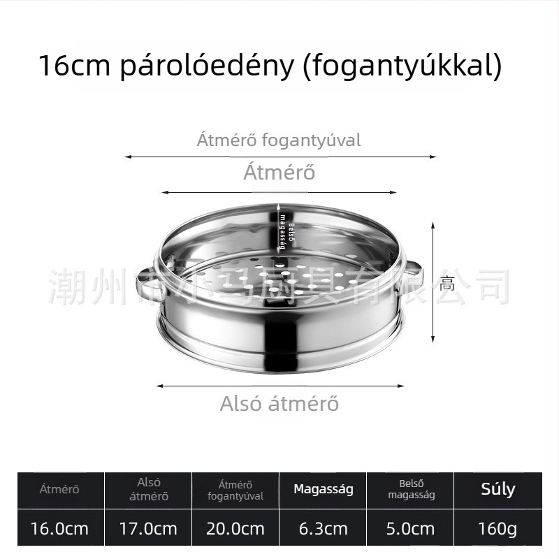 Rozsdamentes acélból készült vastagított kis gőzölő, dupla fogantyúval, gőzölő kosár, otthoni és kereskedelmi felhasználásra