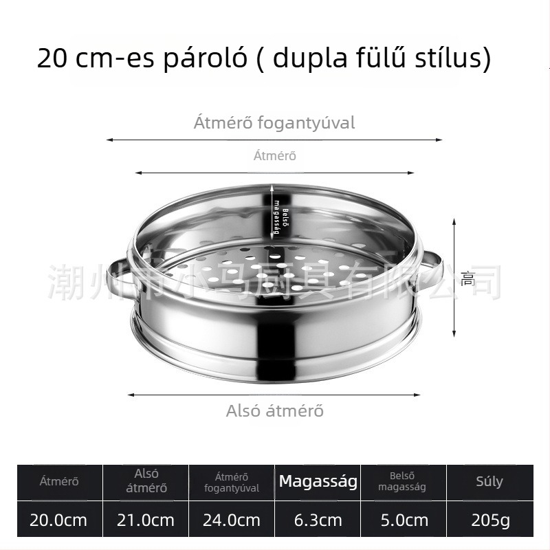 Rozsdamentes acélból készült vastagított kis gőzölő, dupla fogantyúval, gőzölő kosár, otthoni és kereskedelmi felhasználásra