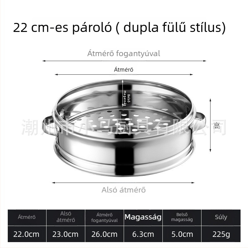 Rozsdamentes acélból készült vastagított kis gőzölő, dupla fogantyúval, gőzölő kosár, otthoni és kereskedelmi felhasználásra