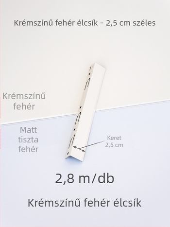 Beépített mennyezeti élcsík, krémfehér és matt fehér felülettel, sarokprofil alumínium ötvözetből