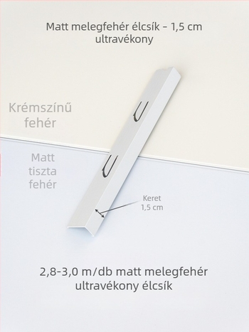 Beépített mennyezeti élcsík, krémfehér és matt fehér felülettel, sarokprofil alumínium ötvözetből