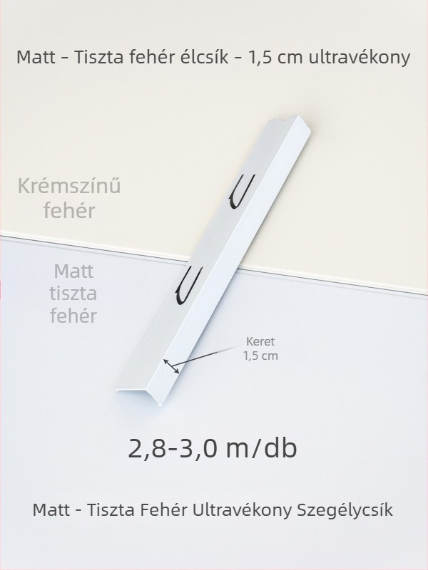 Beépített mennyezeti élcsík, krémfehér és matt fehér felülettel, sarokprofil alumínium ötvözetből