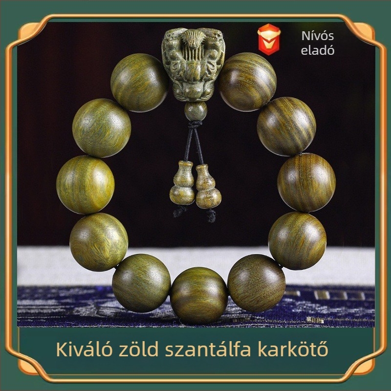 Zöld szantálfa abakusz gyöngy karkötő, uniszex, geometriai mintázat