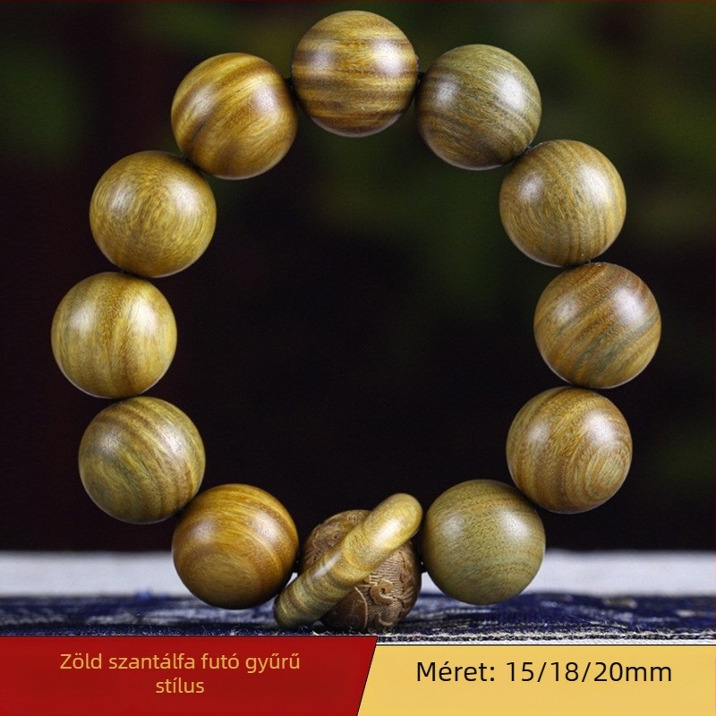 Zöld szantálfa abakusz gyöngy karkötő, uniszex, geometriai mintázat
