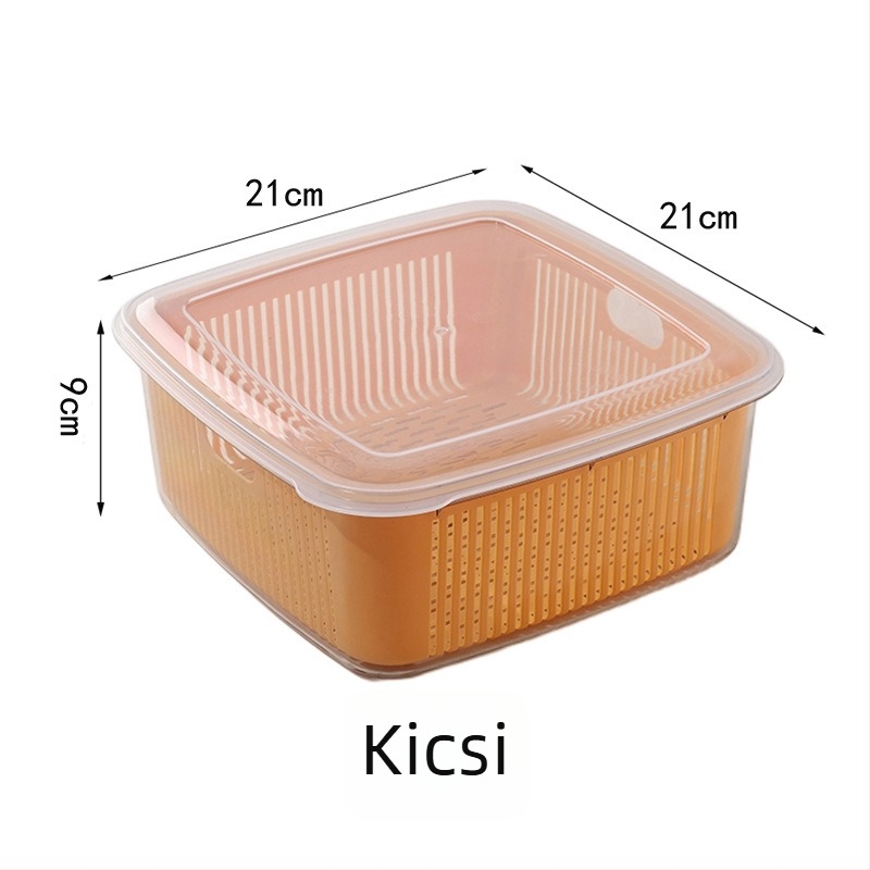 Konyhai kétszintes szűrőkosár fedéllel gyümölcs- és zöldségmosáshoz, méretek 25×25×11 cm, PET+PP