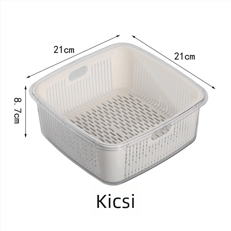 Konyhai kétszintes szűrőkosár fedéllel gyümölcs- és zöldségmosáshoz, méretek 25×25×11 cm, PET+PP