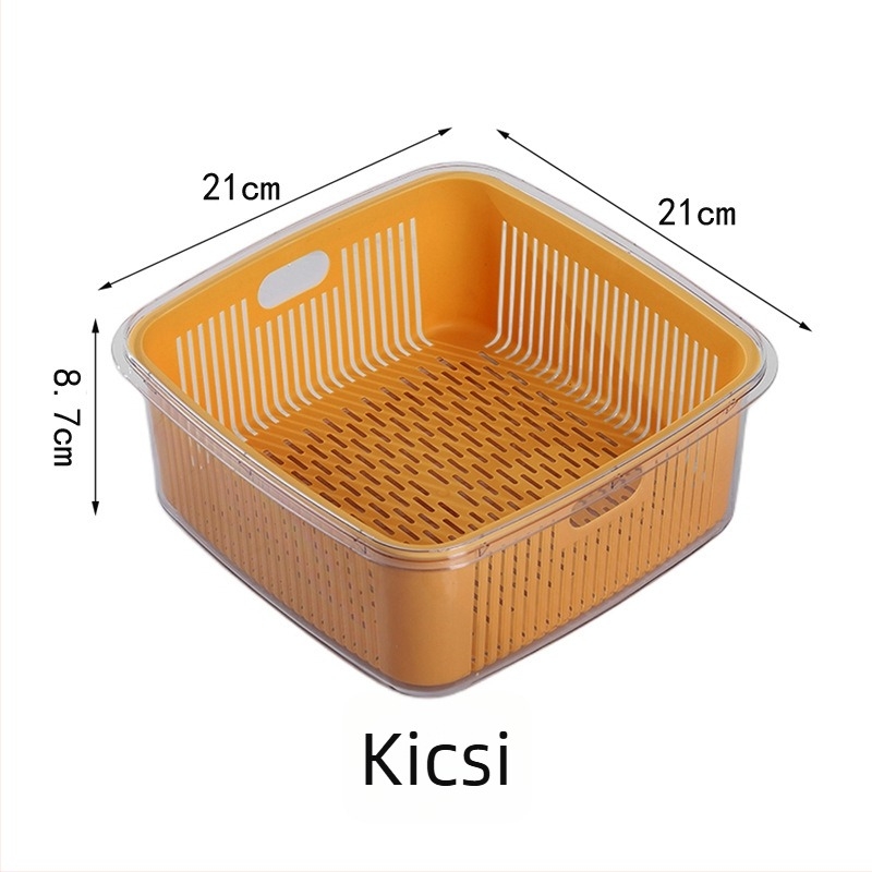 Konyhai kétszintes szűrőkosár fedéllel gyümölcs- és zöldségmosáshoz, méretek 25×25×11 cm, PET+PP
