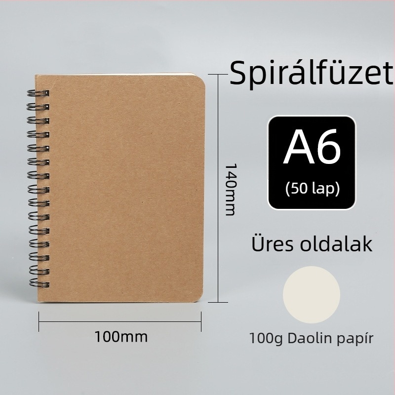 Minimalista spirálfüzet kraft papírból, extra nagy méret, testreszabható diák notesz vízszintes vonalakkal és hibák gyűjteményével, üres oldalakkal