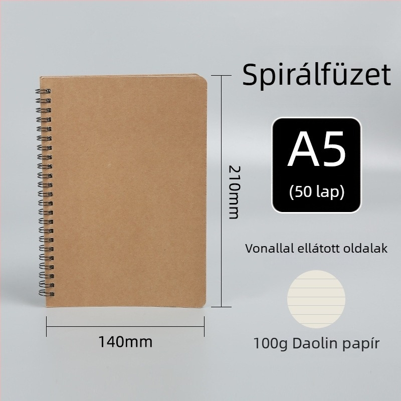 Minimalista spirálfüzet kraft papírból, extra nagy méret, testreszabható diák notesz vízszintes vonalakkal és hibák gyűjteményével, üres oldalakkal
