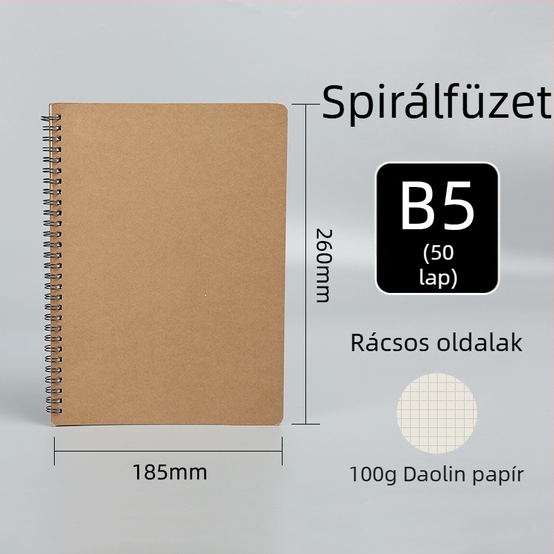 Minimalista spirálfüzet kraft papírból, extra nagy méret, testreszabható diák notesz vízszintes vonalakkal és hibák gyűjteményével, üres oldalakkal