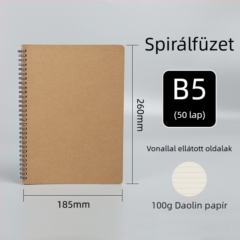Minimalista spirálfüzet kraft papírból, extra nagy méret, testreszabható diák notesz vízszintes vonalakkal és hibák gyűjteményével, üres oldalakkal
