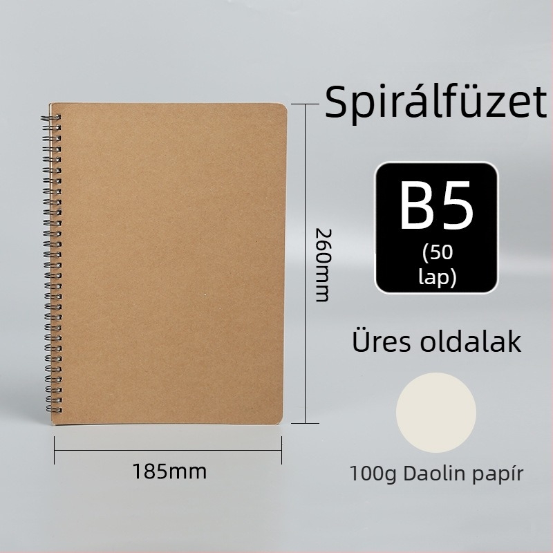 Minimalista spirálfüzet kraft papírból, extra nagy méret, testreszabható diák notesz vízszintes vonalakkal és hibák gyűjteményével, üres oldalakkal