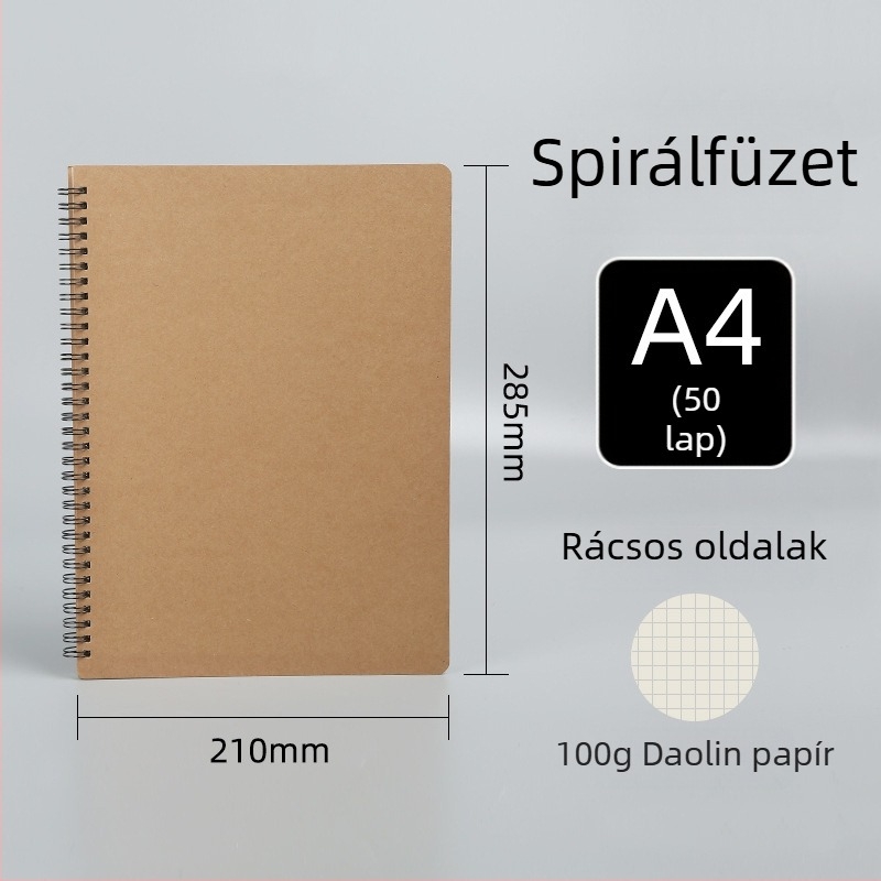 Minimalista spirálfüzet kraft papírból, extra nagy méret, testreszabható diák notesz vízszintes vonalakkal és hibák gyűjteményével, üres oldalakkal