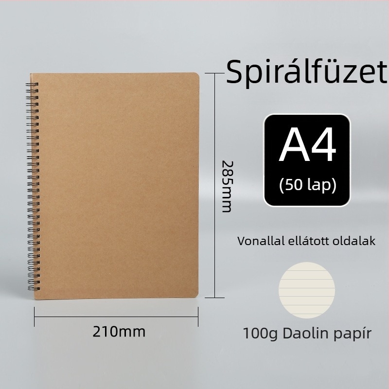 Minimalista spirálfüzet kraft papírból, extra nagy méret, testreszabható diák notesz vízszintes vonalakkal és hibák gyűjteményével, üres oldalakkal