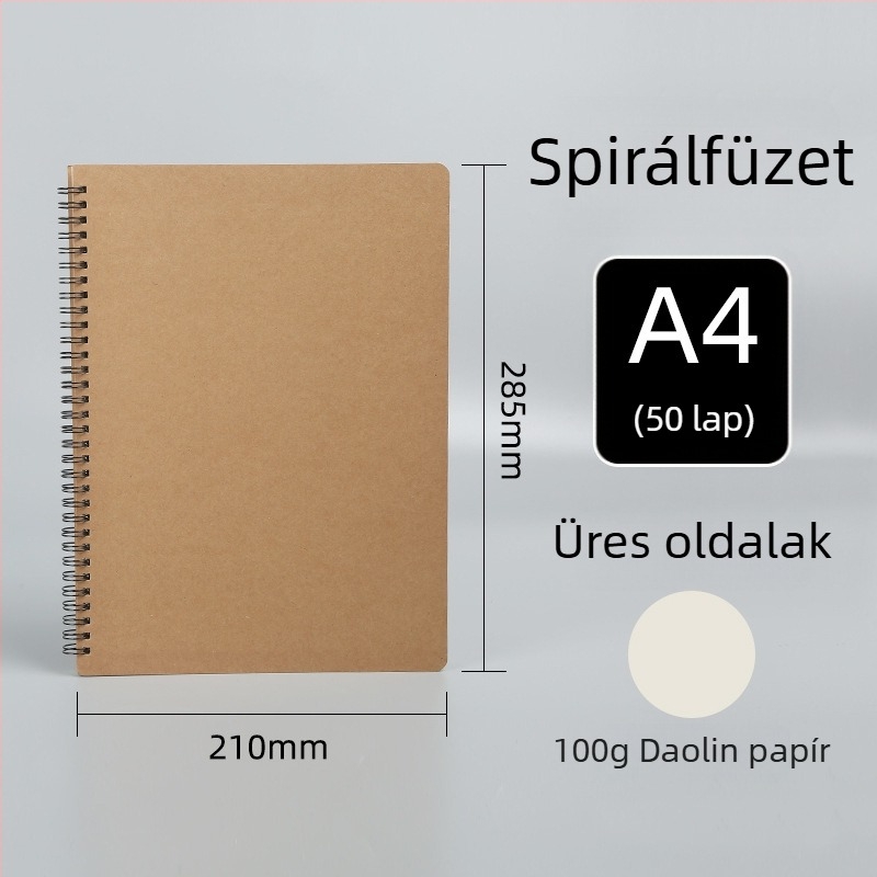 Minimalista spirálfüzet kraft papírból, extra nagy méret, testreszabható diák notesz vízszintes vonalakkal és hibák gyűjteményével, üres oldalakkal