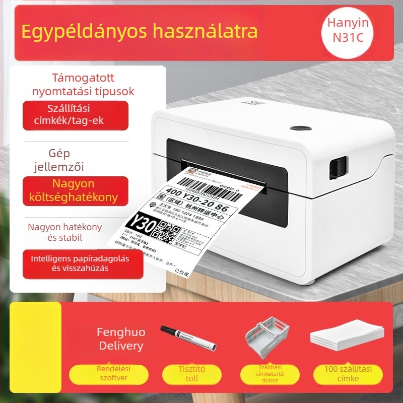 Hanyin N31 Bluetooth hordozható címkenyomtató, termikus vonalkód és elektronikus feladólevél