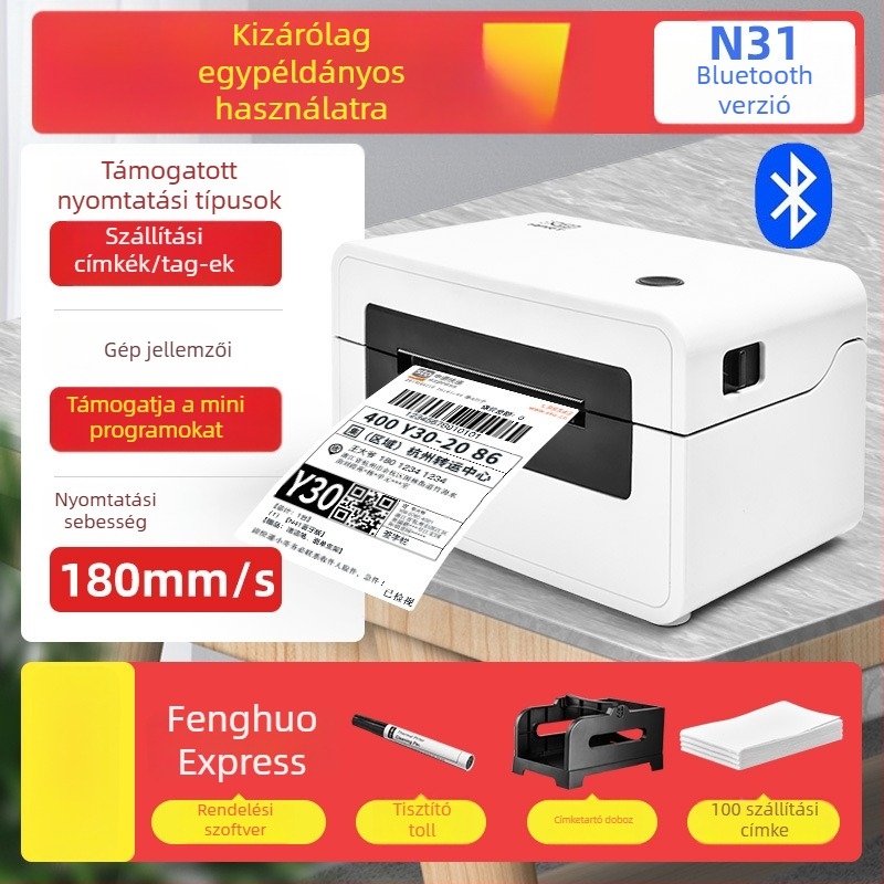 Hanyin N31 Bluetooth hordozható címkenyomtató, termikus vonalkód és elektronikus feladólevél