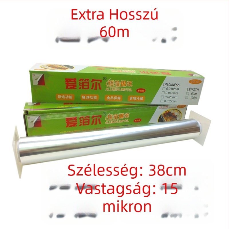 613/615 méretű nagy tekercs alumínium fólia grillsütéshez és sütéshez, szélesség 38/45 cm, vastagság 15–30 mm, nyomtatott logóval