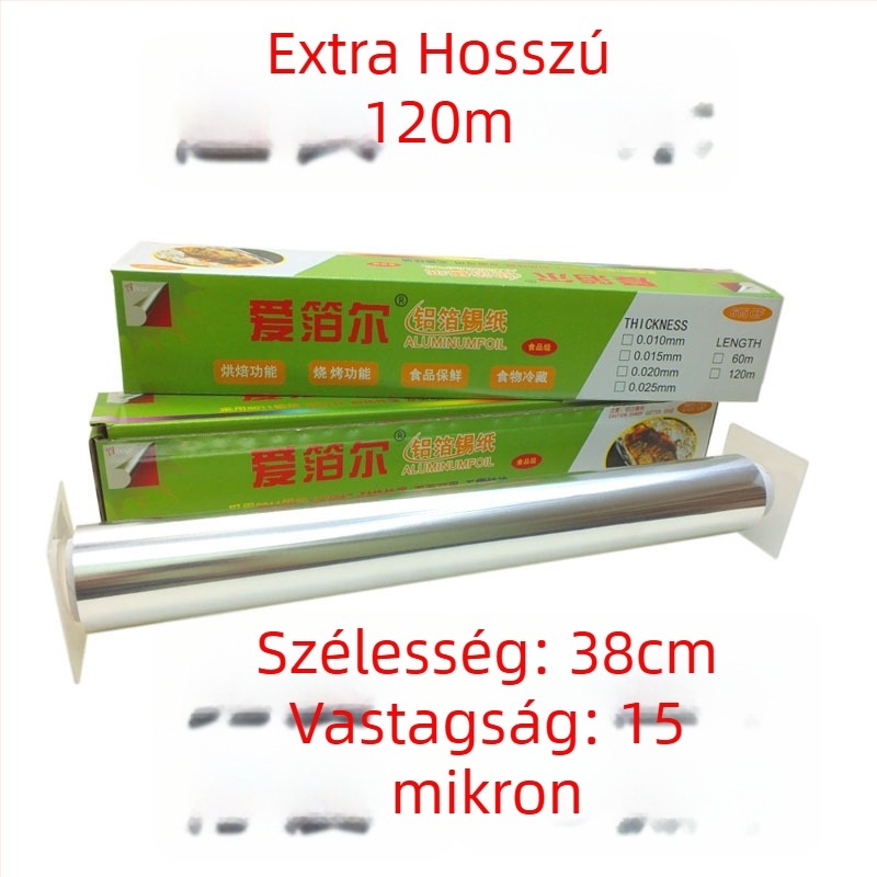 613/615 méretű nagy tekercs alumínium fólia grillsütéshez és sütéshez, szélesség 38/45 cm, vastagság 15–30 mm, nyomtatott logóval