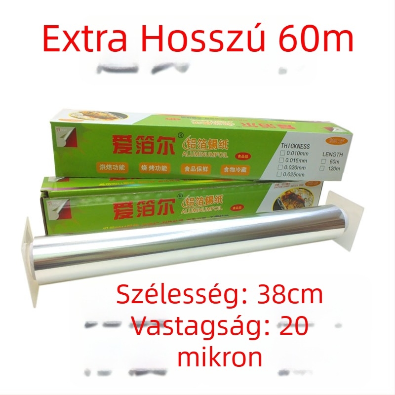 613/615 méretű nagy tekercs alumínium fólia grillsütéshez és sütéshez, szélesség 38/45 cm, vastagság 15–30 mm, nyomtatott logóval