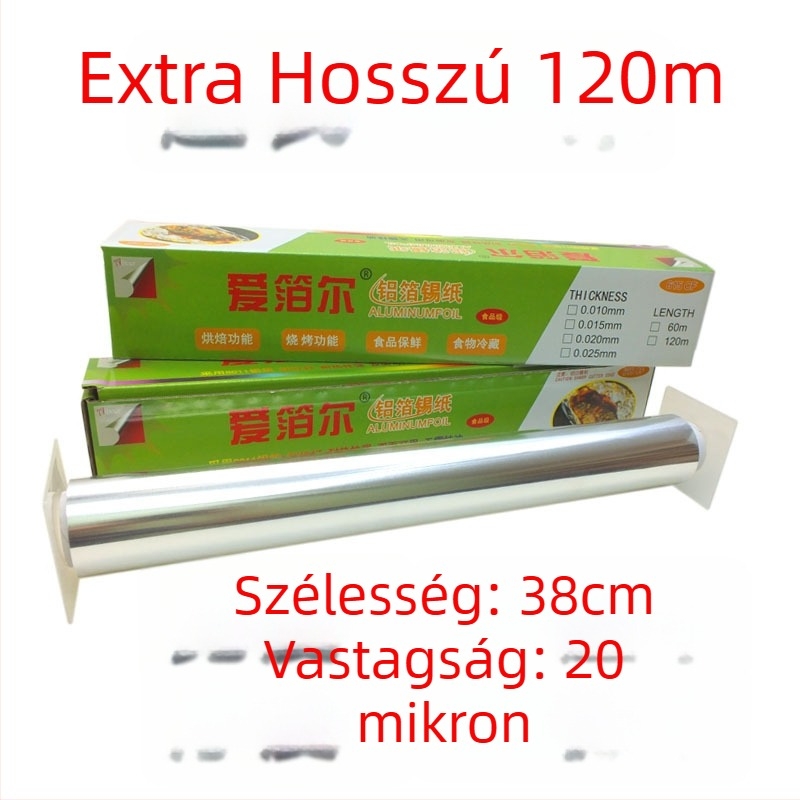 613/615 méretű nagy tekercs alumínium fólia grillsütéshez és sütéshez, szélesség 38/45 cm, vastagság 15–30 mm, nyomtatott logóval